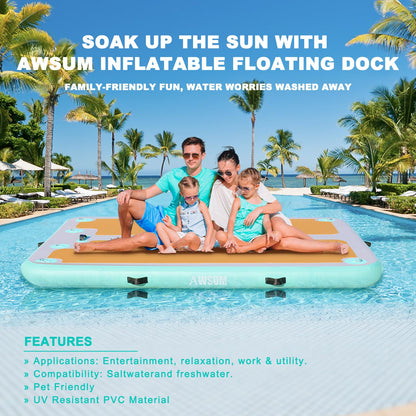 AWSUM Inflatable Floating Dock, 8ft/10ft Non-Slip EVA Inflatable Swim Platform Dock for Lake, Inflatable Water Mat Floating Island Raft for Pool Beach Ocean