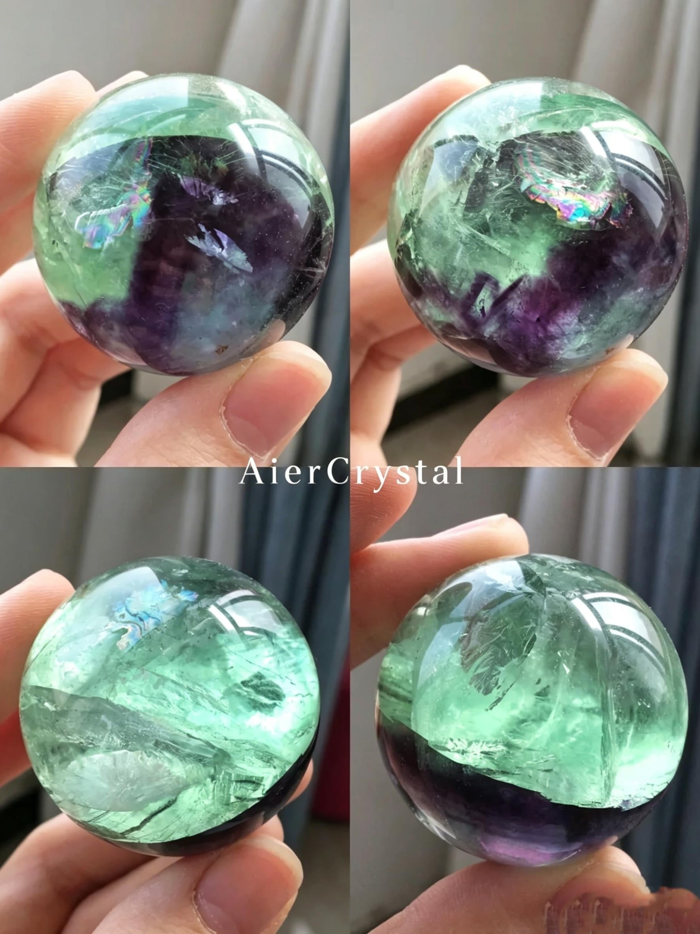 AierCrystal Natural Stone Crystal Sphere Feng Shui Home Decoration Ball Positive Energy Scrying Orb for Meditation Tool for Spiritual Space Purification Globe Diameter6-7cm Fluorite Sphere