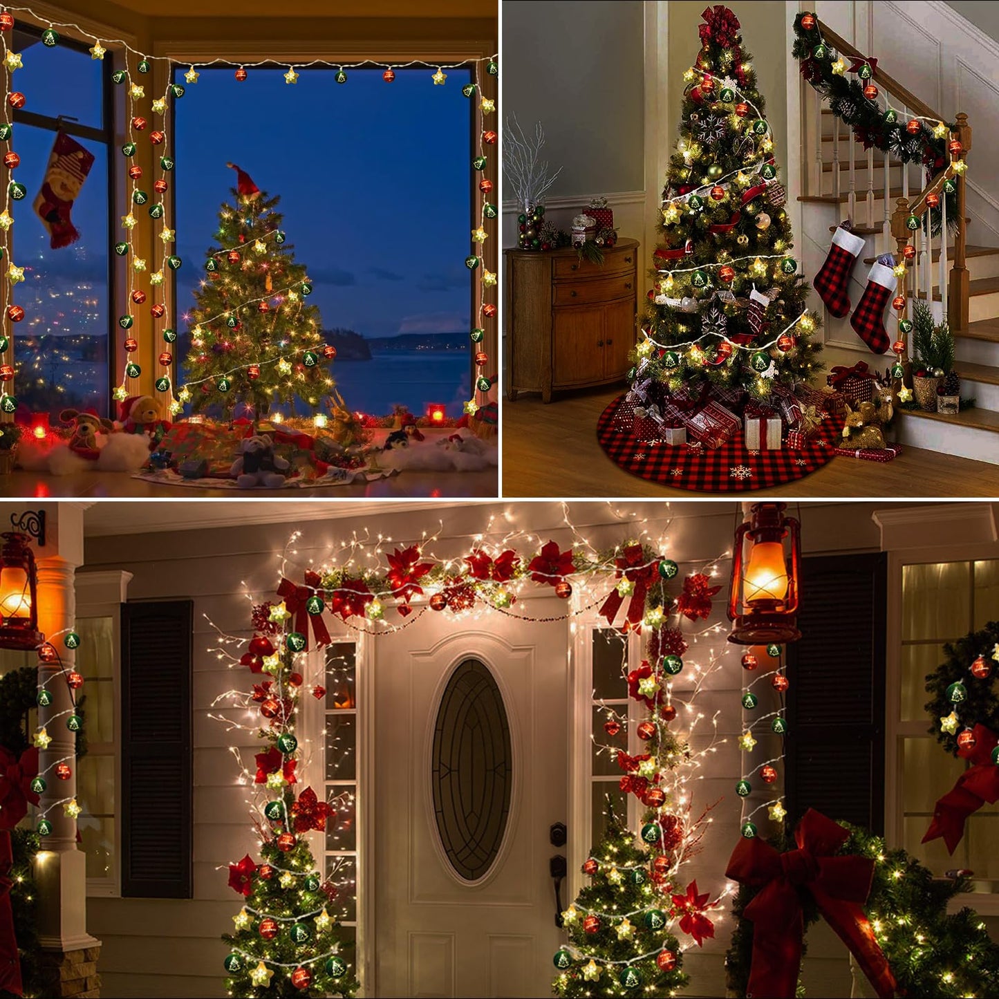 Christmas Decorations Lights, 13.5ft 20 Led Battery Christmas Light with Timer & 8 Modes, Christmas Ball & Star Ornaments Light for Xmas Tree Wreath Window Wall Home Garden Outdoor Indoor Decor