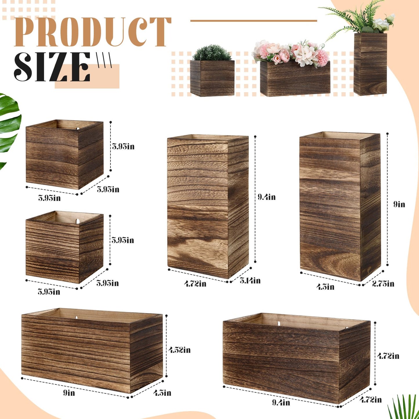 Ziliny 6 Pack Rustic Wood Wall Planters Hanging Wall Planters Pocket Vases Hanging Decor Vase for Plants Dried Flowers Faux Greenery Plants Indoor Living Room Bedroom Farmhouse Home Decor(5 Sizes)