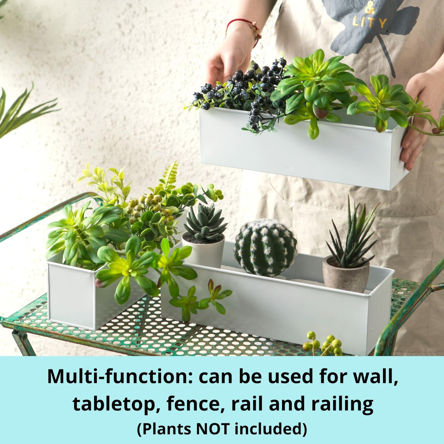 LaLaGreen Wall Planter (3 Pack, 14 Inch) Large Wall Mount Planters for Succulent White, Rectangular Metal Hanging Flower Pot, Long Window Boxes Fence Railings Rustic Floating Shelve Indoor Outdoor