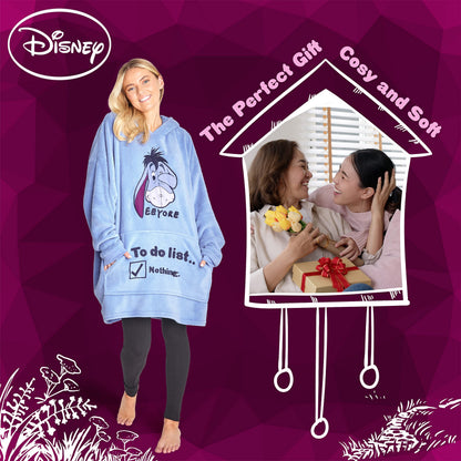 Disney Stitch Blanket Hoodie for Women Teens, Wearable Oversized Fleece Hooded Poncho with Pocket, Cozy Gifts for Women (Blue Eeyore)
