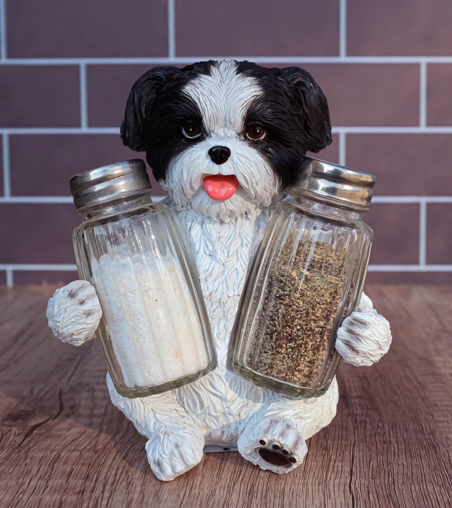 Ebros Gift Realistic Adorable Hugging Pooch Shih Tzu Mini Toy Breed Dog Decorative Glass Salt Pepper Shakers Holder Resin Figurine 6"Tall Animal Pet Pal Kitchen Helper Spice Organizer Accent Statue