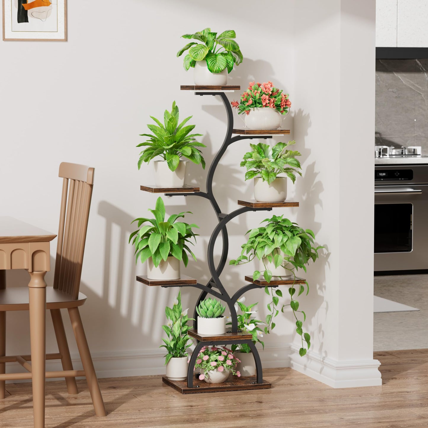 EVAWOO Plant Stand Indoor with Grow Light - 8 Tiered Plant Shelf Indoor, Corner Plant Stand, 49" Tall Plant Shelf with Lights for Indoor Growing, Lighted Flower Holder for Living Room, Balcony, Black