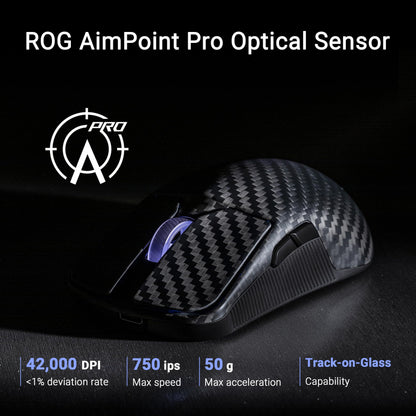ASUS ROG Harpe Ace Extreme Wireless Esports Gaming Mouse – Carbon Fiber Build, 47g Lightweight, Tri-Mode Connectivity, 42K DPI, up to 70Hr Battery, Glass Skates, Pro-Approved, PC/Mac Support - Black