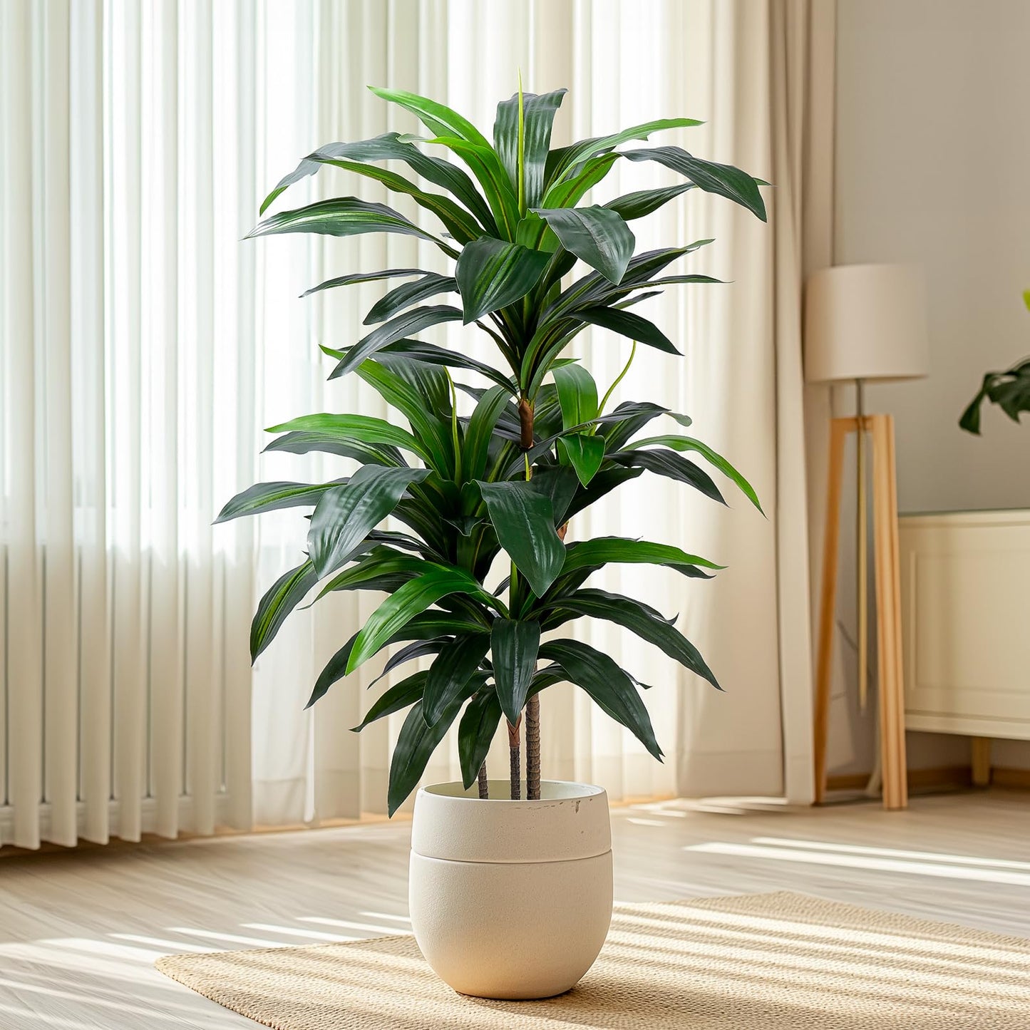 Yepdin Artificial Dracaena Tree 4FT, Fake Tree with Plastic Pot, Fake Tropical Yucca Floor Plant, Lifelike Foliage and Branches, Artificial Plants Indoor for Home Office Living Room Decor Indoor