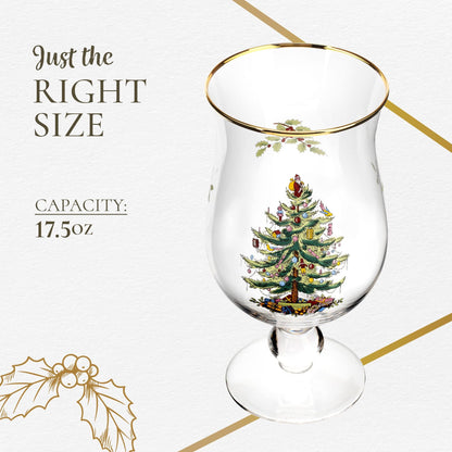 Spode Christmas Tree 17.5oz Tulip Glasses, Set of 4 - Gold-Rimmed Whimsical Holiday Glasses for Sparkling Wine & Champagne, Ideal for Holiday Brunches & New Year’s Celebrations