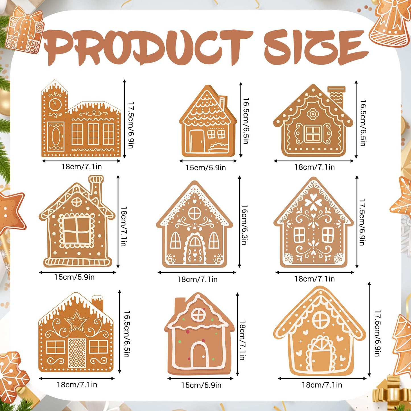 9Pcs Christmas Gingerbread House Tabletop Decorations Wooden Gingerbread Village Houses Table Centerpiece for Winter Holiday Home Office Coffee Bar Mantel Tabletop