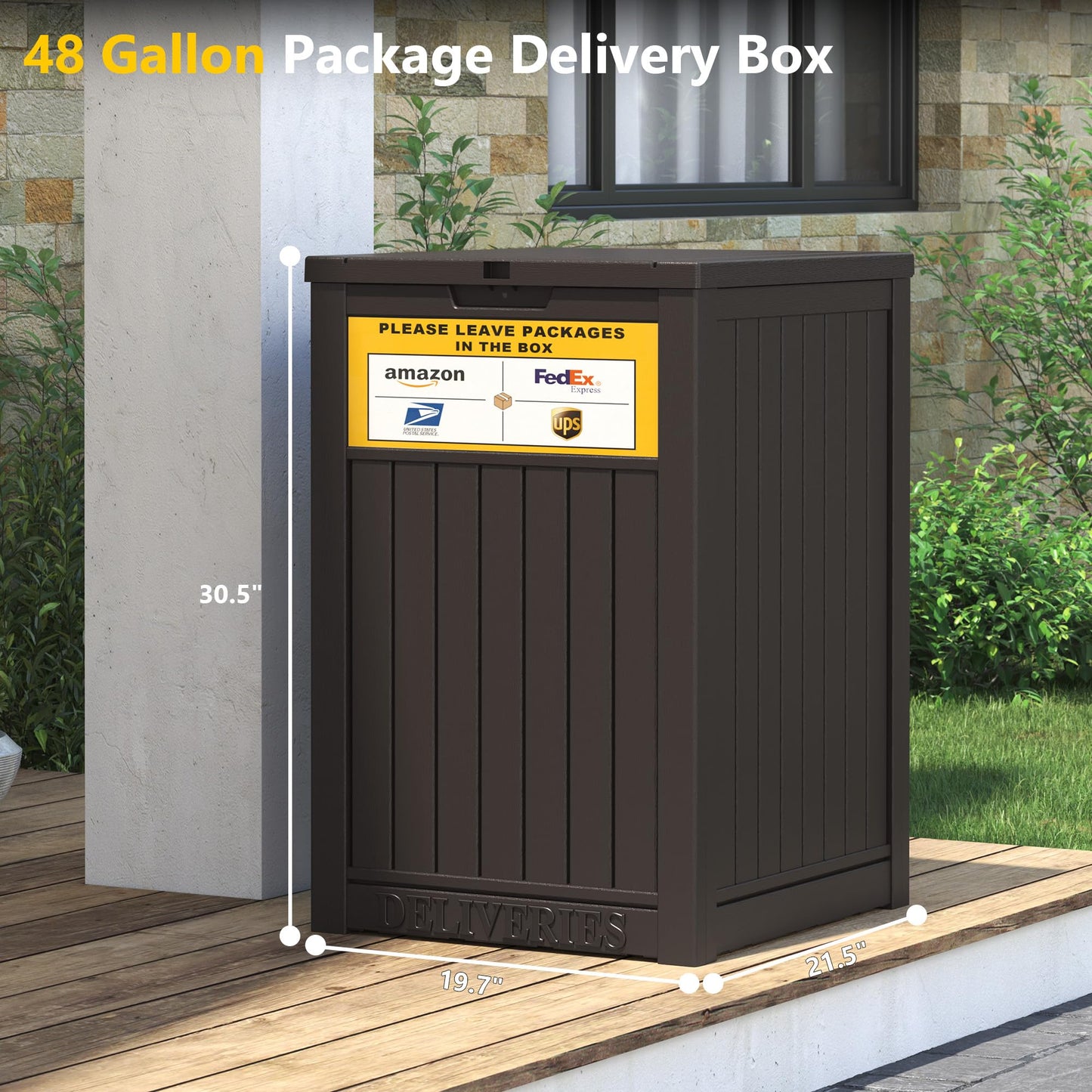LHBGO Package Delivery Box for Outside with Sign, 48 Gallon Storage with Lockable Secure, Outdoor Package Drop Container