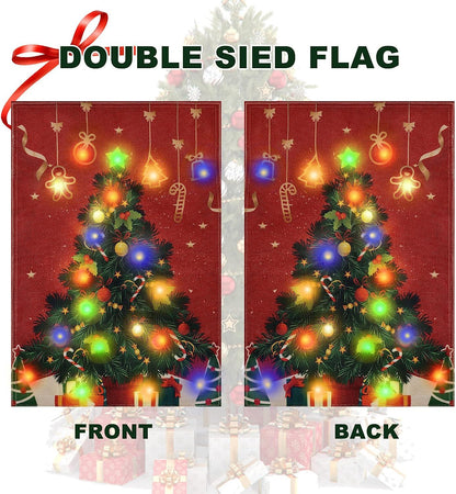 FLAGMESAGE Lighted Christmas Garden Flag for Outside, Solar LED Xmas Tree Flag Decoration, 12x18 Double Sided Outdoor Yard Lawn Decor