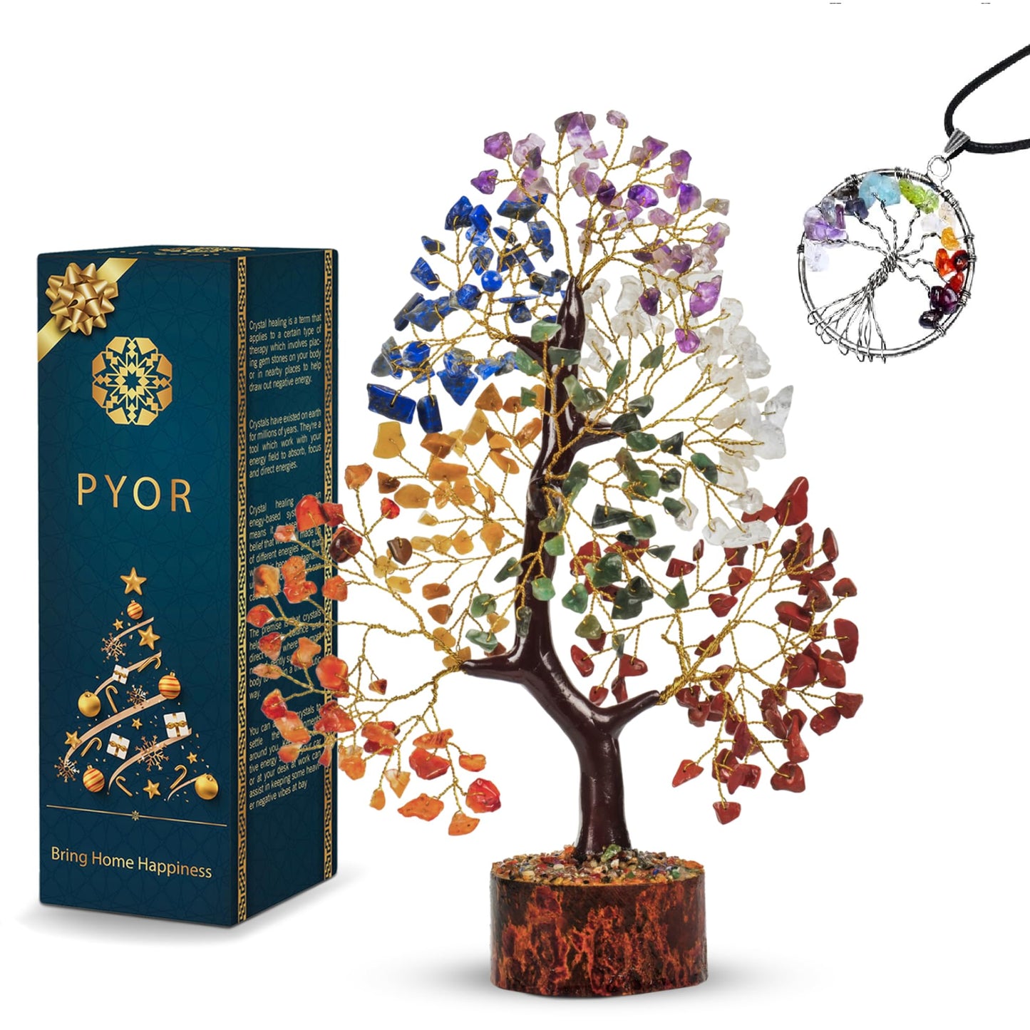 PYOR Chakra Tree - Crystals and Healing Stones - House Warming Gifts New Home - Gemstones - Knick Knacks for Shelves - Hippie Room Decor - Crystal Decor - Tree of Life Necklace