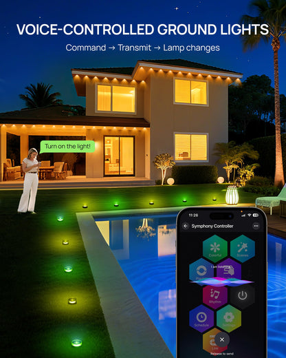 VCOKEN Christmas Pathway Lights, 50FT with Smart 15 LED RGBWW Outdoor Ground Lights with App Control, DIY Scene Modes IP65 Waterproof Walkway Light for Yard, Walkway Driveway Garden Decor