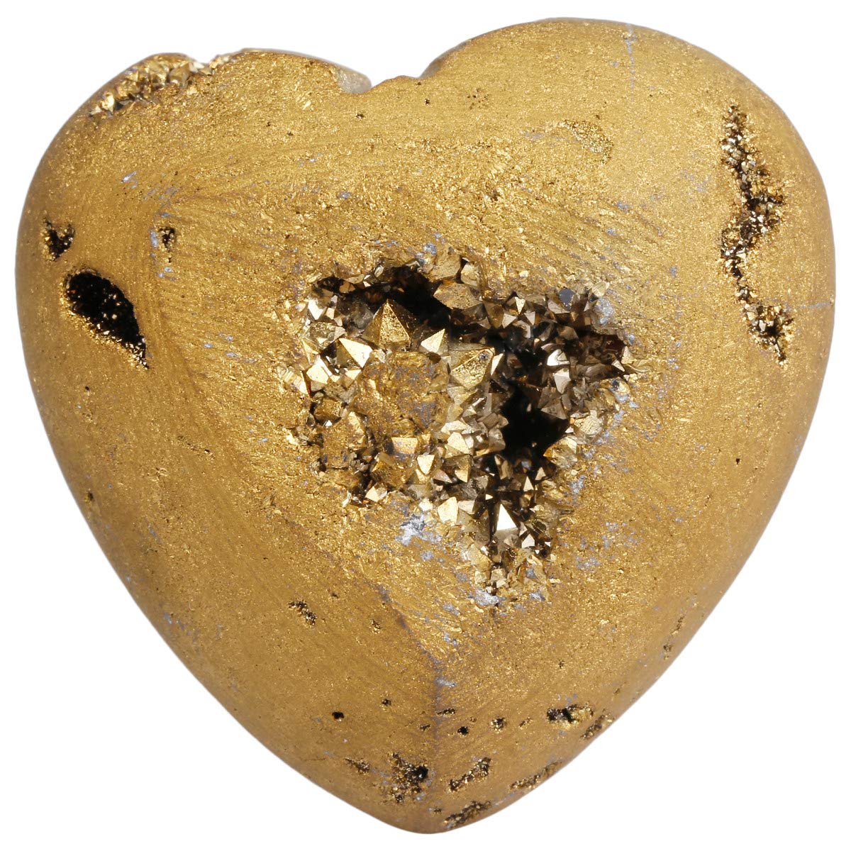 mookaitedecor Gold Titanium Coated Agate Druzy Heart Crystal Healing Stone Pocket Reiki Balancing Home Decor 1.5 Inches