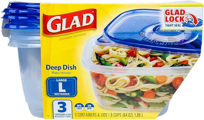 Glad GladWare Deep Dish Food Storage Containers, Large Rectangle