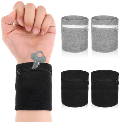 4Pcs Wrist Wallet, Mabor Wrist Sweat Bands with Zipper Light Pocket Sports Absorb Sweat Wristbands for Women Men Gym Sports Running Walking for Storage Key Card Cash