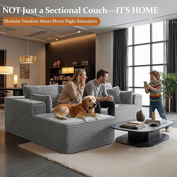 108" Oversized Cloud Sectional Couch, Comfort L Shaped Boneless Couch