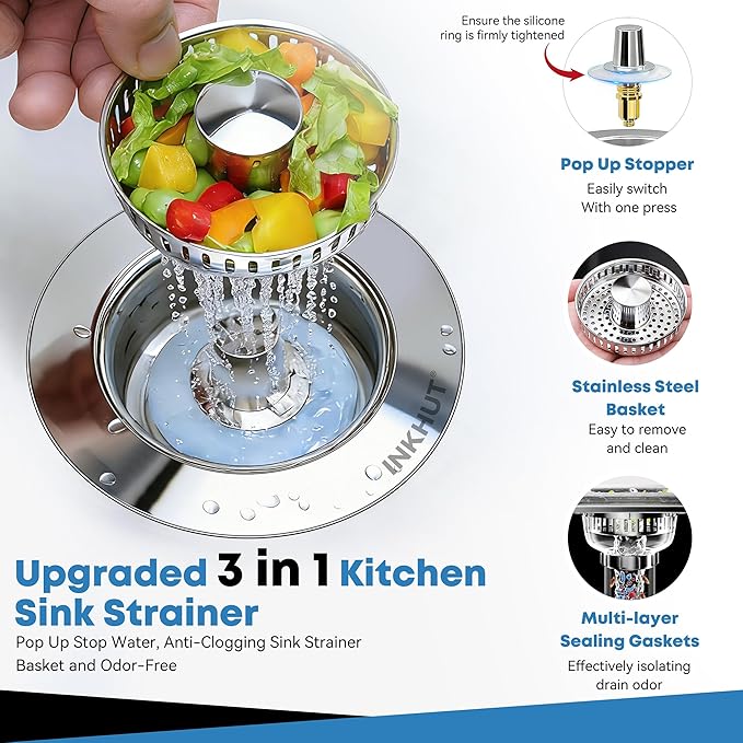 Upgraded 3 in 1 Kitchen Sink Drain Strainer