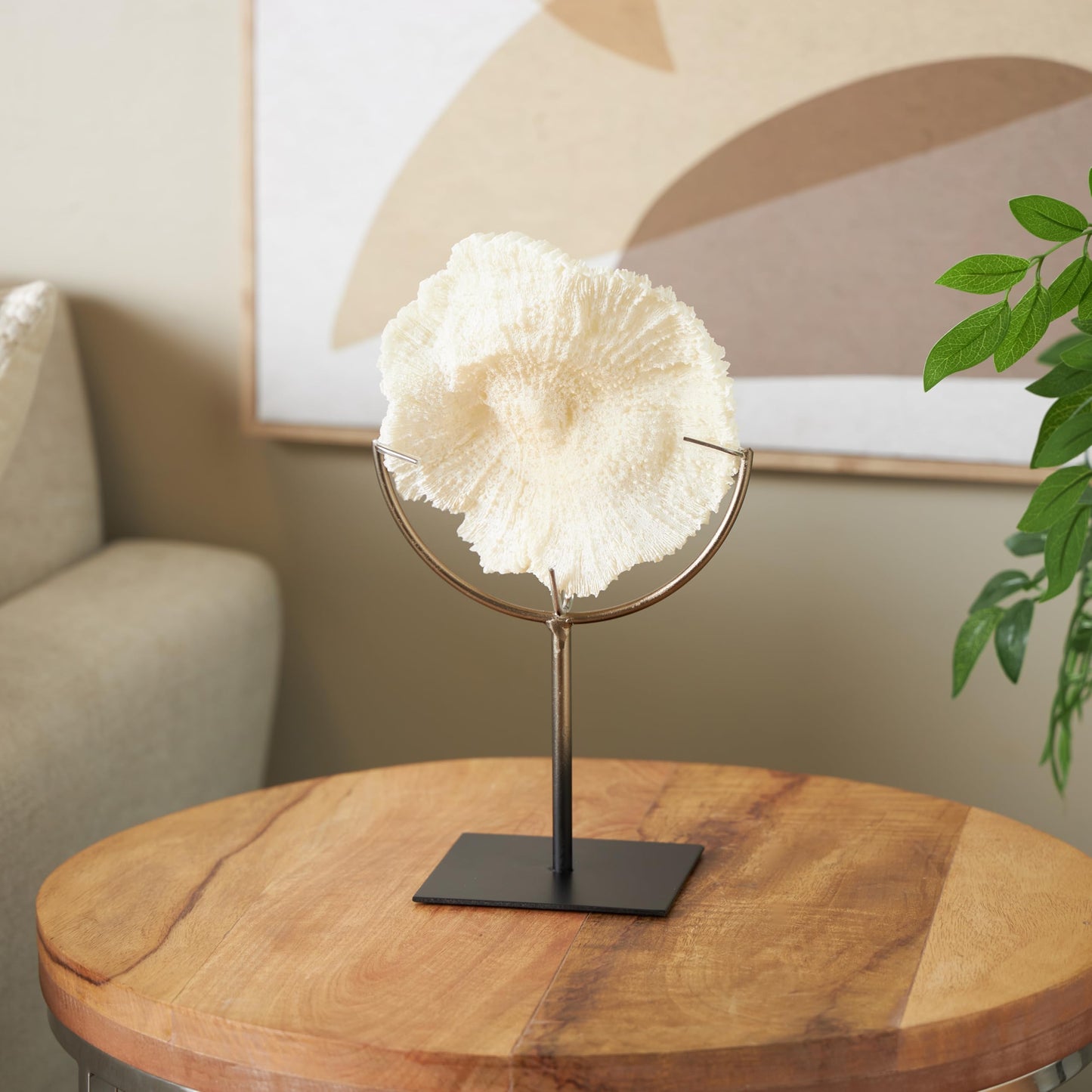 Deco 79 Polystone Coral Decorative Sculpture Textured Home Decor Statue with Bronze Stand, Accent Figurine 7" x 5" x 12", Light Blue
