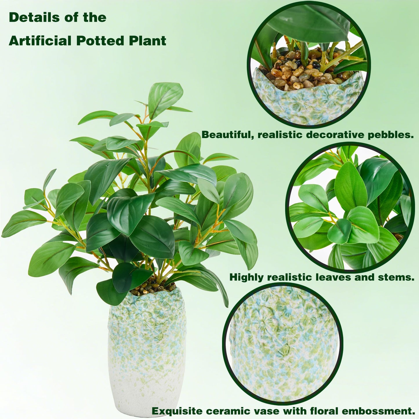 K&Y Realistic Artificial Potted Plants Olive Wild Fern Berry Decor Low Maintenance Faux Greenery Indoor Fake Plants for Home Office Bathroom Kitchen Desk Shelf (Green Flower vase Potted Plant)