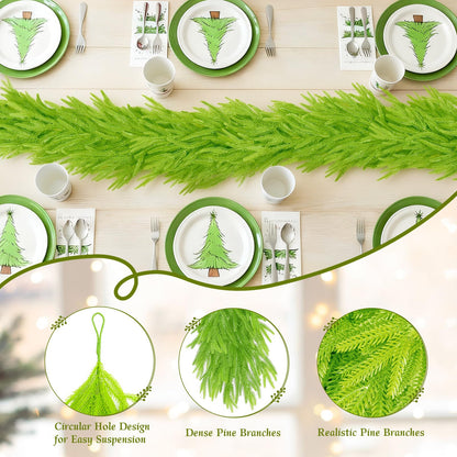 N&T NIETING Christmas Garland Norfolk Pine Garland Real Touch Artificial Christmas Lime Green Xmas Garland for Mantle,Table Holiday Fireplace Staircase Indoor Outdoor Christmas Decorations (9 FT)