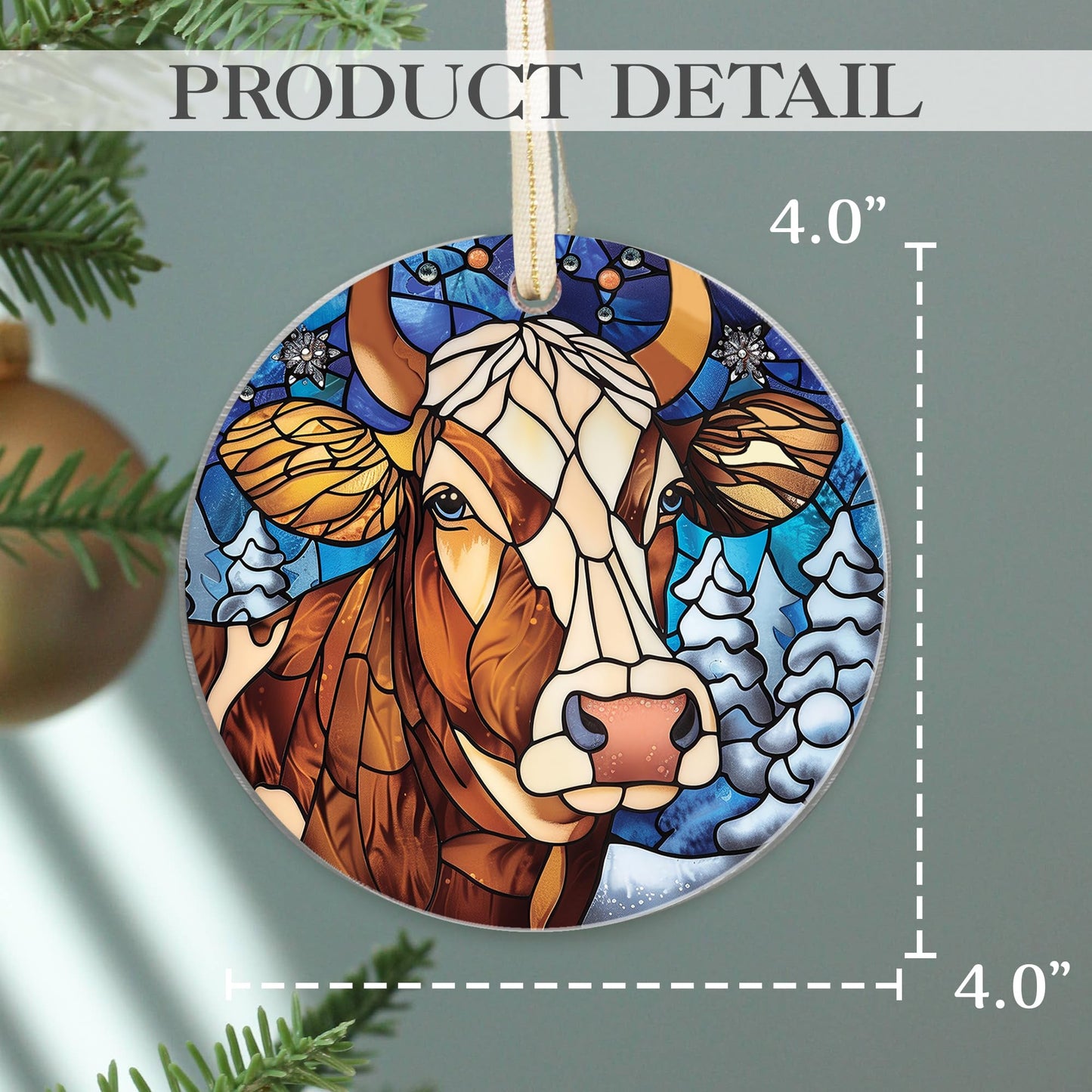 Fastpeace Dairy Cow Christmas Ornament - Stained Glass Style Cow Ornament - Perfect Hanging Decoration for Christmas Tree - Gift for Family, Friends (Cow Acrylic)