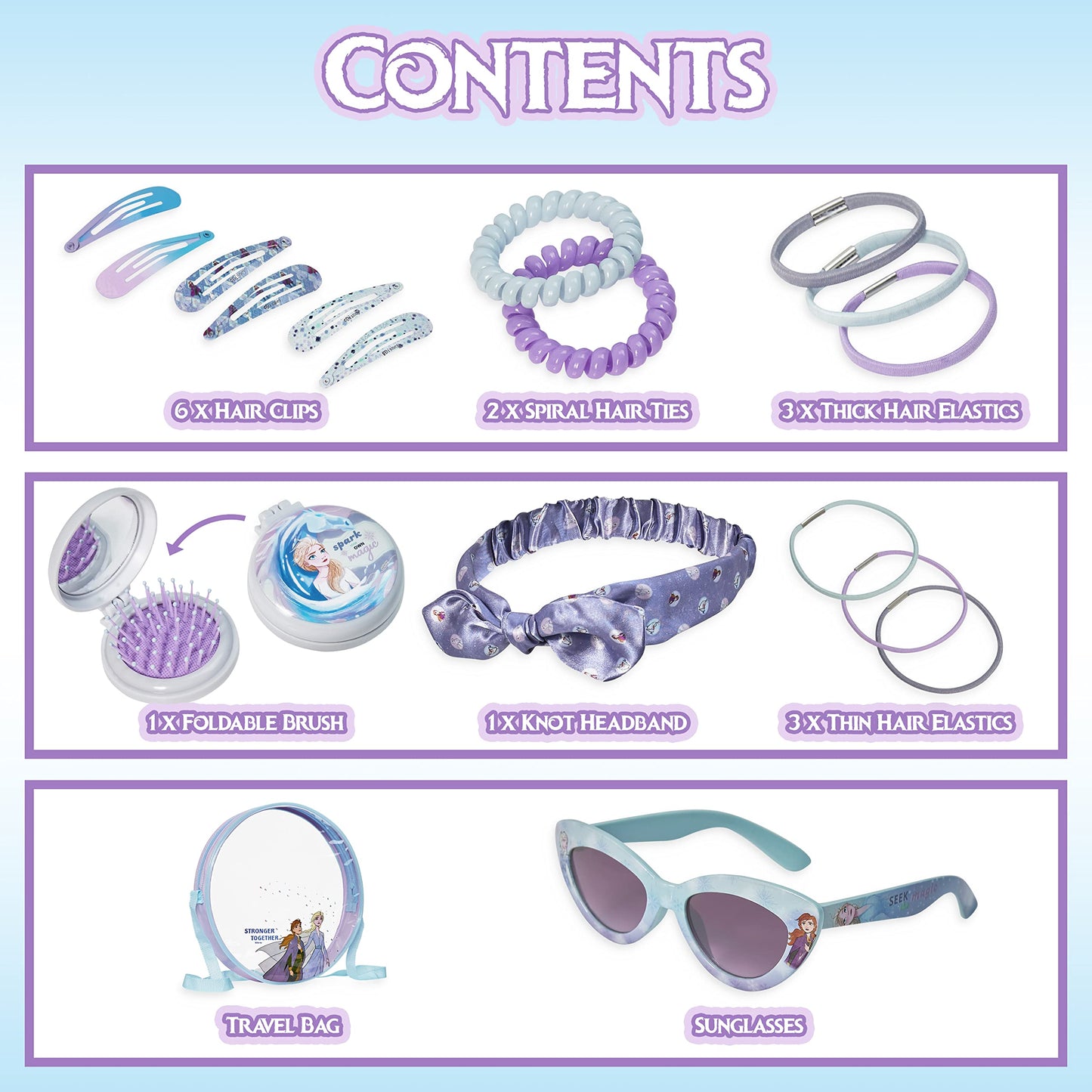 Disney Stitch Handbag for Kids Cute Shoulder Bag with UV400 Sunglasses Hair Clip Hairbands Hair Accessories for Girls Pretend Play Dress Up Stitch Gifts (Blue/Purple Frozen)