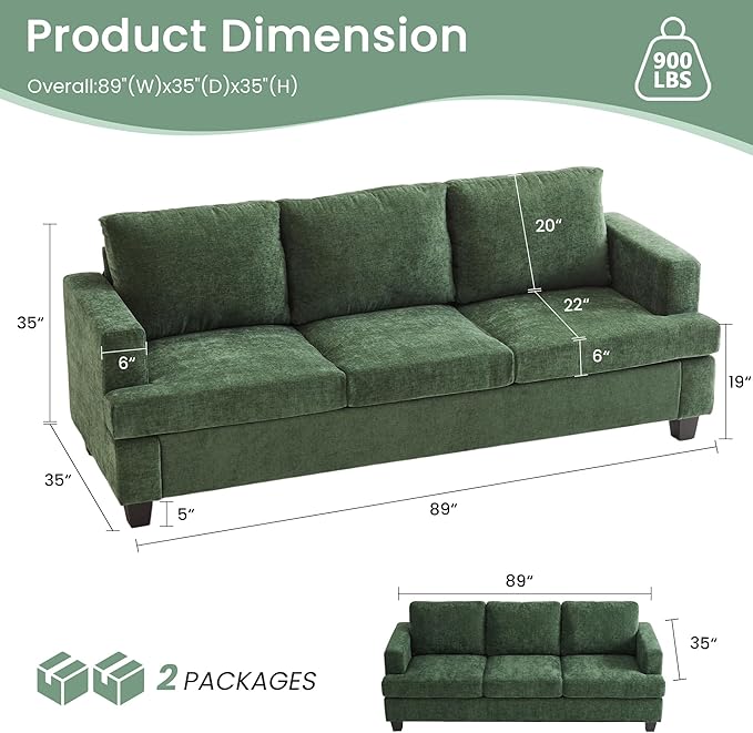 YOUDENOVA 2 Piece Set Comfy Sofa Couch, 3-Seater Sofa * 2