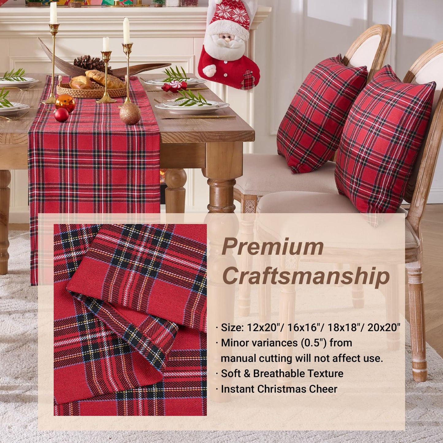 Red Tartan Plaid Christmas Decorative Throw Pillow Covers 18x18 Set of 2, Red Plaid Christmas Decor Tartan Pillows for Couch Bed & Living Room, Retro Classic Xmas Decorations for Winter Holiday