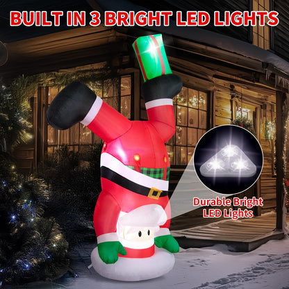 Christmas Inflatables Outdoor Decorations, 8 FT Handstand Santa Claus with 3 LED Lights Large Blow Up Yard Decor, Christmas Party Outdoor, Yard, Garden, Lawn Winter Decorations Ornaments