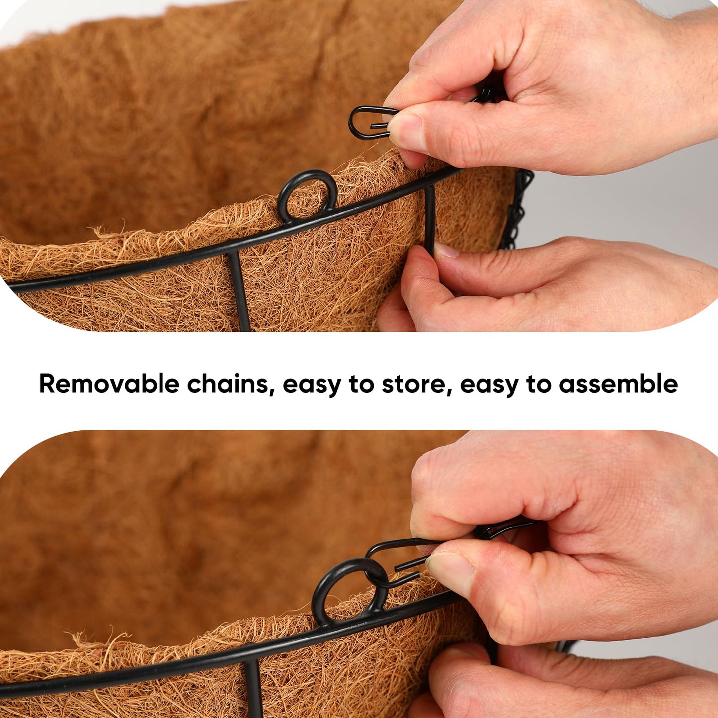 HKZ Hanging Basket Planter Plants Outdoor - 2 Pack 14 Inch Metal Hanging Planter with Coco Liners, Hanging Flower Pots with Chain Hook for Indoor Outdoor Garden Porch Decoration