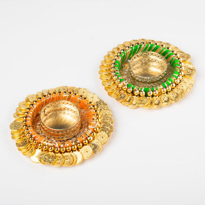 Handmade 2 pcs Tea Light Candle Holder Traditional Indian Decorative Lighting Accessories Centerpiece for Dining Table Office Home Festival Wedding Fuction and Gifting(Golden Set of 2)