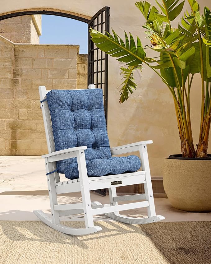 SERWALL HDPE Outdoor Rocking Cushion Set of 4, Memory Foam Cushion Navy