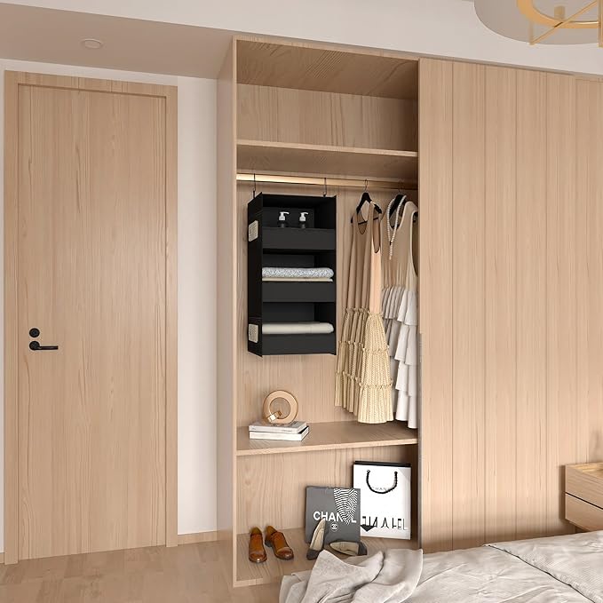 3-Shelf Hanging Closet Organizer and Storage, Foldable Hanging Closet Shelves