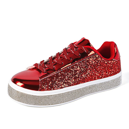 UUBARIS Women's Glitter Tennis Sneakers Neon Dressy Sparkly Sneakers Rhinestone Bling Wedding Bridal Shoes Shiny Sequin Shoes Red Size 6