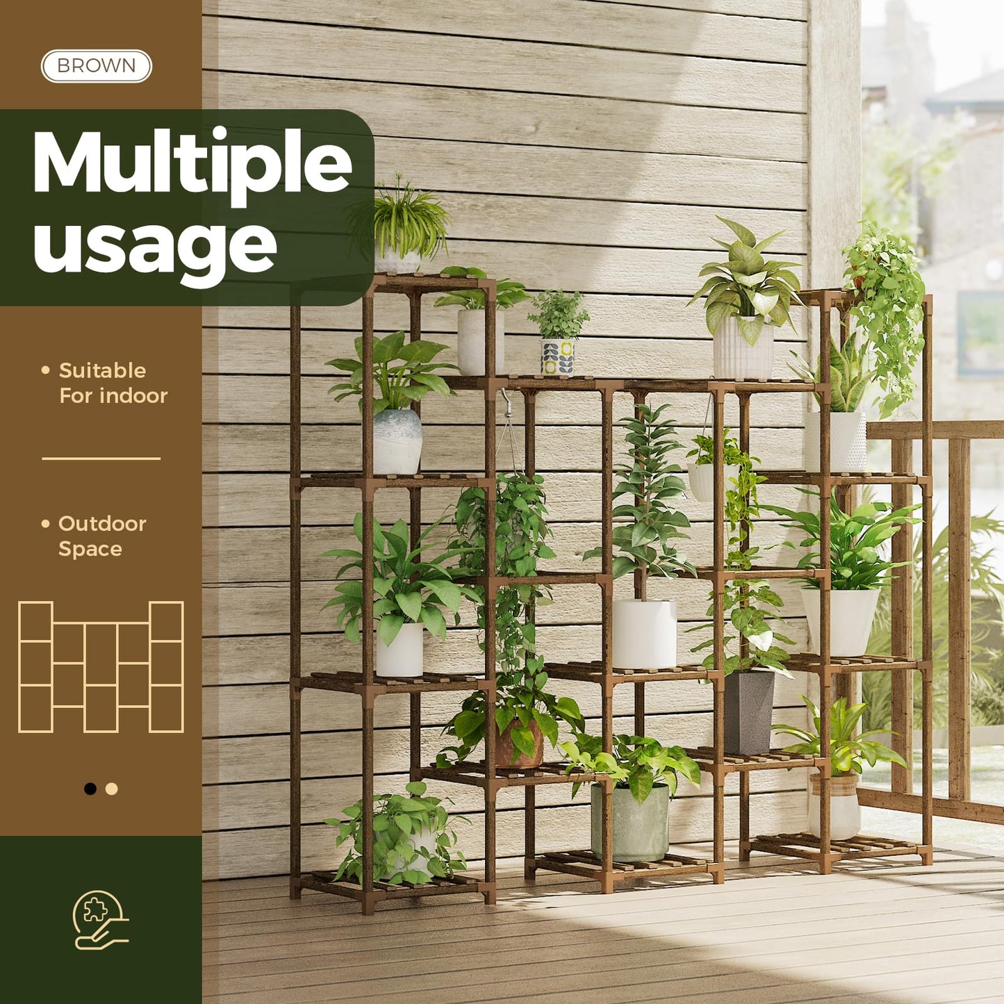 Bamworld Large Hanging Plant Stand Indoor Tall Plant Shelf Outdoor 14 Pots Large Plant Rack for Living Room Patio, Balcony and Garden