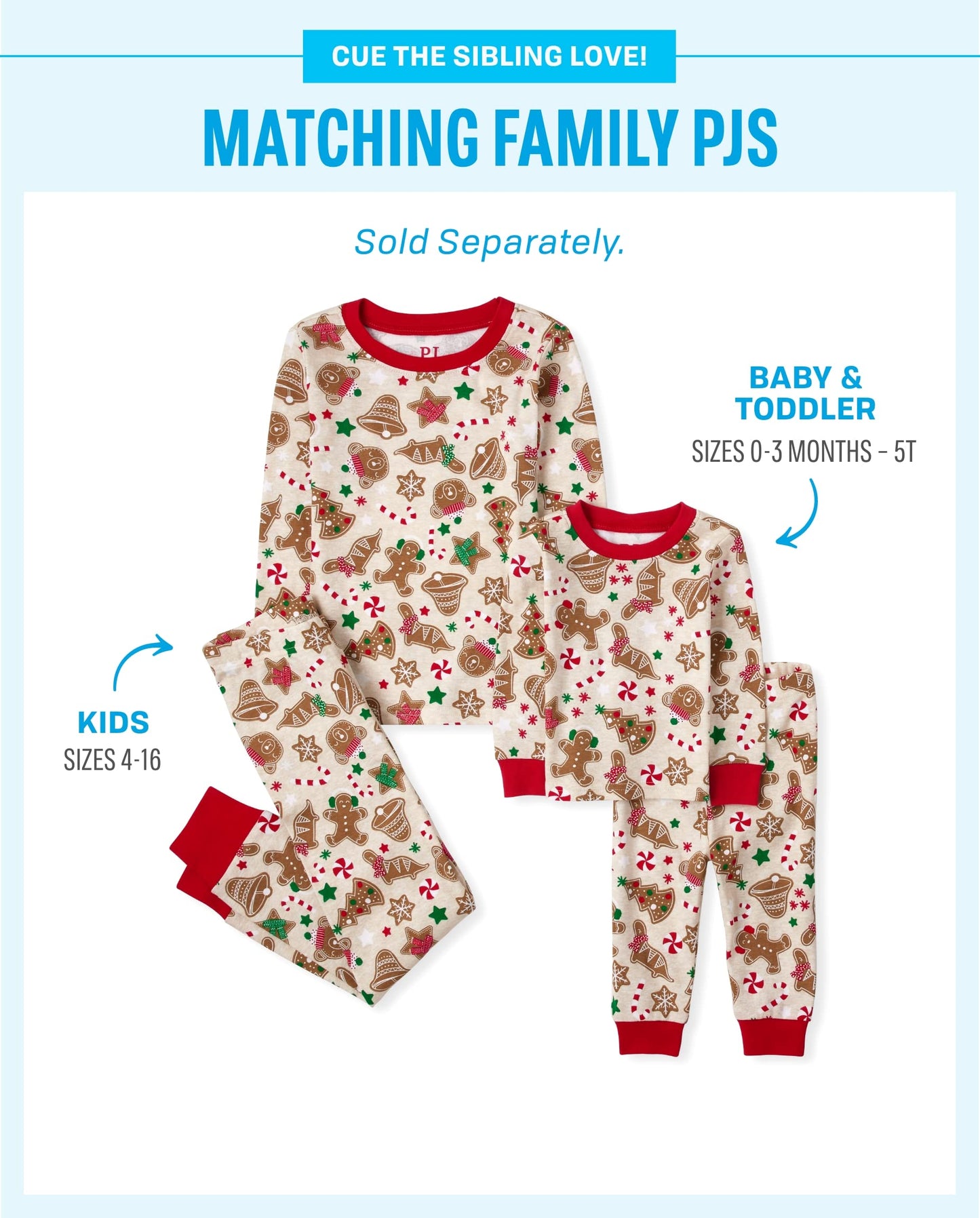The Children's Place baby girls Family Matching Christmas Holiday Sets, Snug Fit 100% Cotton, Adult, Big Kid, Toddler, Pajama Set, Vanilla Gingerbread, 2T US