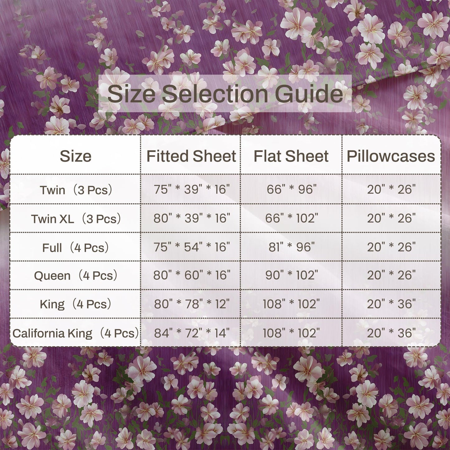 Girls Flower Queen Sheet Set 4 Pcs Purple Gradient Bed Sheets
