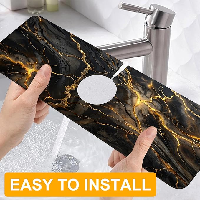 2 Pack Marble Texture Sink Splash Guard Faucet Mat Liquid Gold Marble Texture