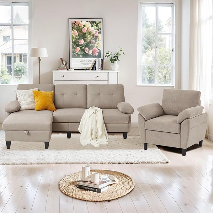 2 Piece Sectional Sofa Set, 3 Seat L Shaped Couches