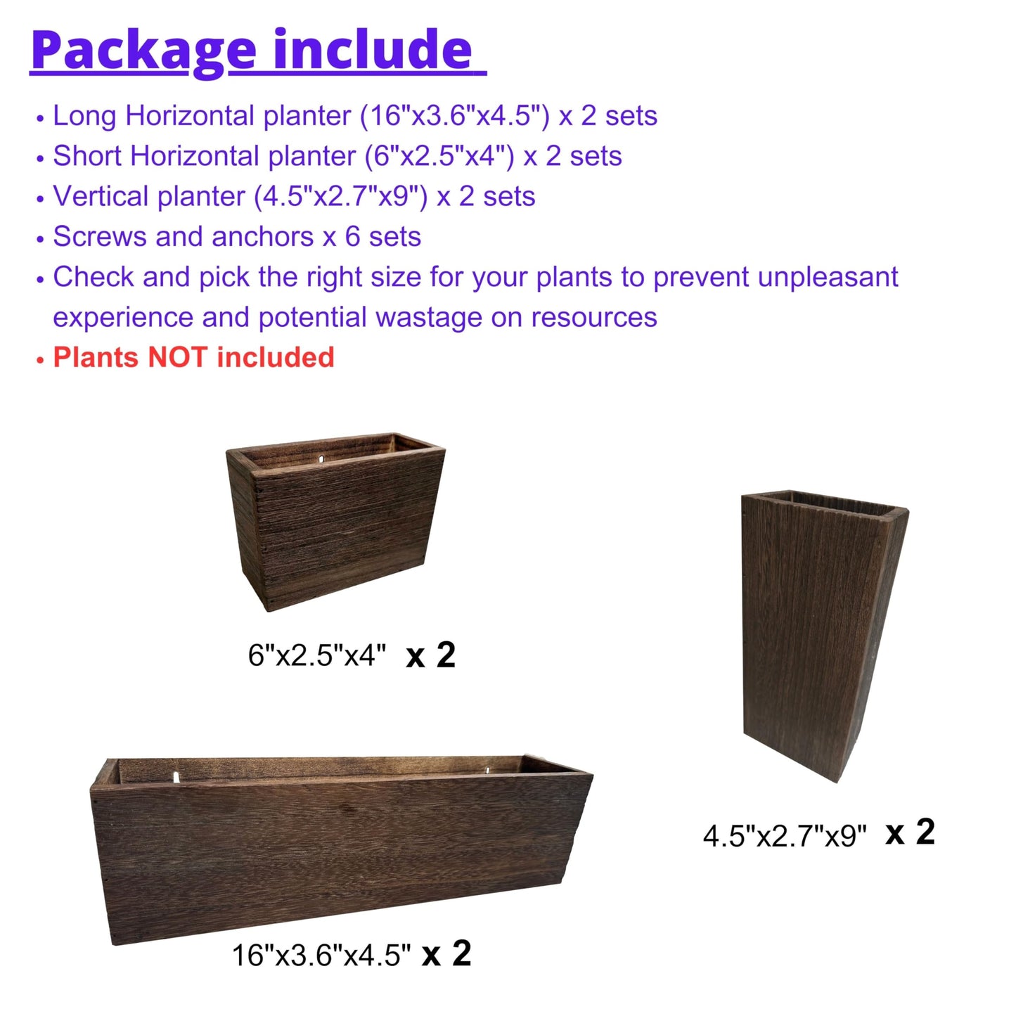 LaLaGreen Wood Planter Box for Plants (6 Pack) Wooden Hanging Wall Planters for Indoor Plant Holder Vase for Dried Flowers, Modern Farmhouse Wall Decor Living Room Bedroom Kitchen Office Home Garden