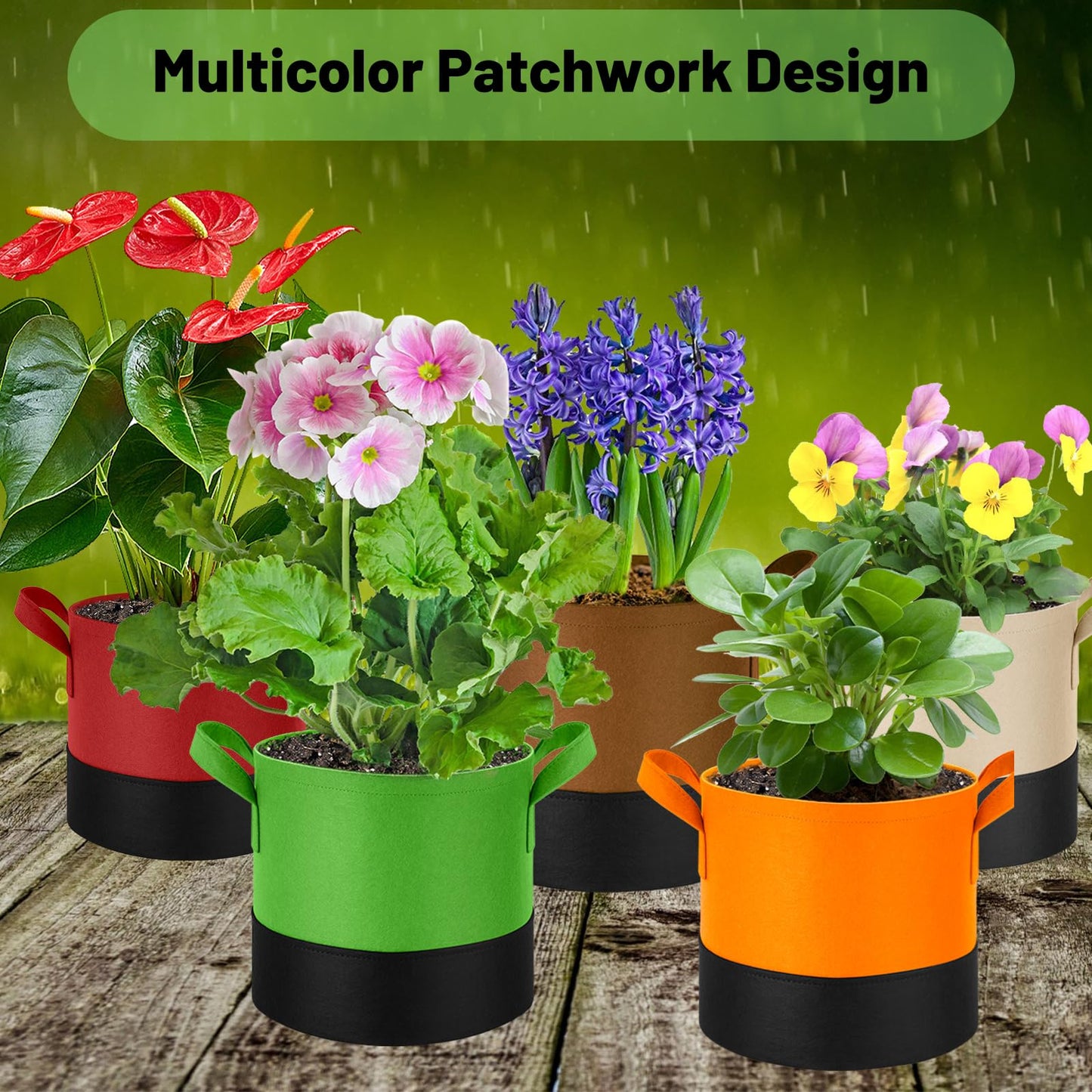 Fhyisble 15 Gallon Fabric Grow Bags 5-Pack, 350G Heavy Duty Nonwove Fabric Pots with Handles, Breathable Grow Planter for Vegetables Flowers Indoor Outdoor Gardening