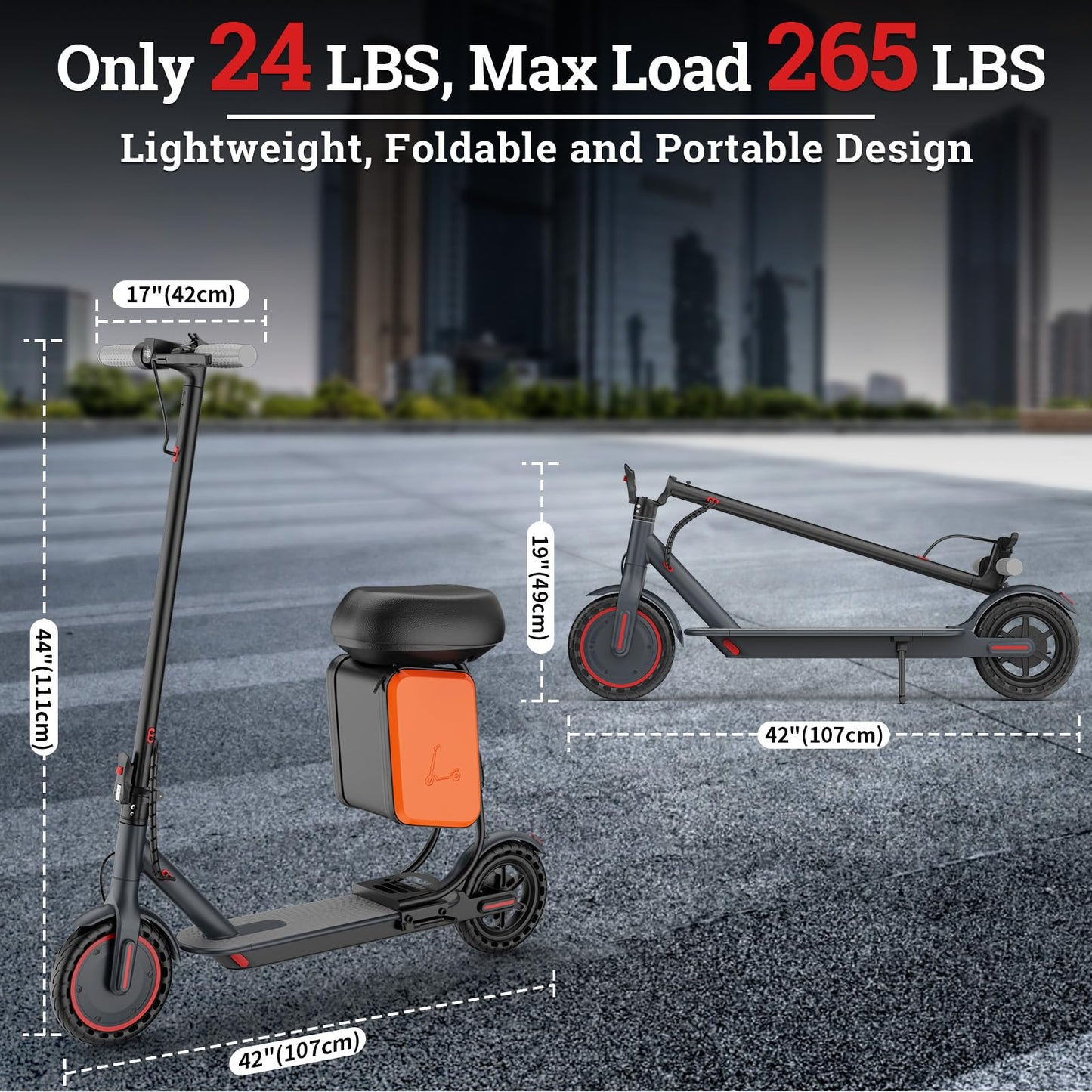 Qlaway 8.5" Aluminum Alloy Frame E Scooter for Adults 19 MPH Sport Escooter 350W Motor, Electric Scooter Up to 22 Miles Range, Bearing 265 LBS/APP Control/Seat