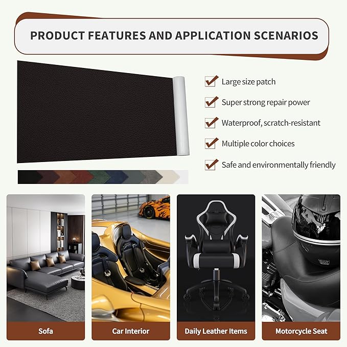 ONine Leather Repair Patch，Self-Adhesive Couch Patch，Multicolor Available
