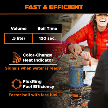 Jetboil Flash 1.0L Portable Fast Boil Stove for Camping and Backpacking with 1-Step Auto Ignition, Propane/Isobutane Burner with Cooking Cup, Ocean Topo