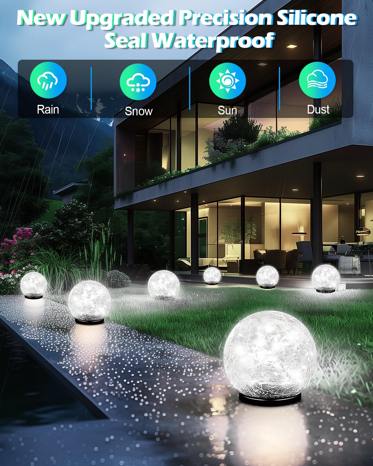 Coroor Garden Solar Ball Lights Outdoor Waterproof, 80 LED Cracked Glass Globe Ground Lights for Path Yard Patio Lawn, Outdoor Decoration Landscape White (2 Pack 5.9'')