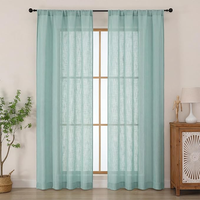 Chyhomenyc Aqua Green Semi Sheer Curtains 84 Inches Long 2 Panels Set, Light