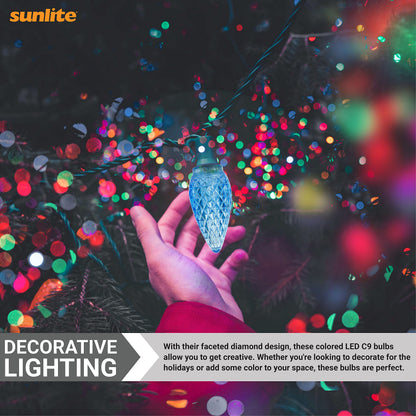 Sunlite 80705 LED C9, Holiday Decorative Light Bulb, 0.4 Watts, E17 Intermediate Base, Faceted Christmas-Lights; Nightlight, Blue