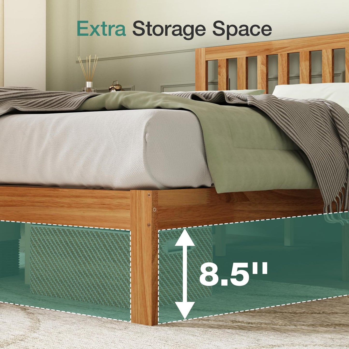Novilla Queen Bed Frame with Headboard, Solid Wood Bed Frame Foundation with Wood Slat Support, No Box Spring Needed, Easy Assembly, Oak