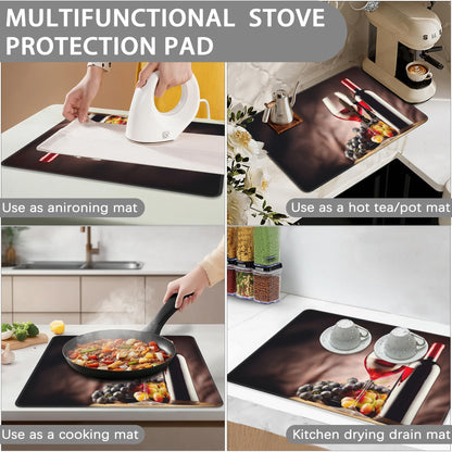 Christmas Stove Top Cover for Electric Stove,Red Wine Vintage Extra Thick Rubber Stovetop Protector Mat, Heat Resistant Glass Cooktop Oven Cover 28.5'' x 20.5''