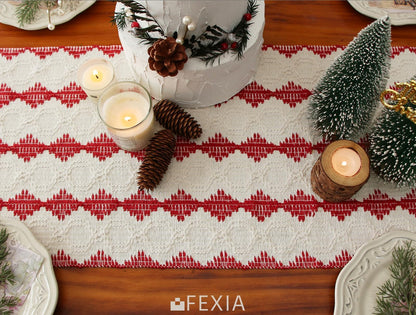 FEXIA Christmas Red Table Runner 13x72 Inches Long Christmas Runner for Table Boho Table Decor Rustic Farmhouse Xmas Decoration for Home Party Decor (Red Square)
